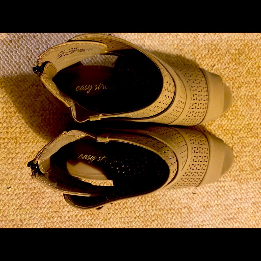 Beige Peep Toe Booties Size 10 Wide